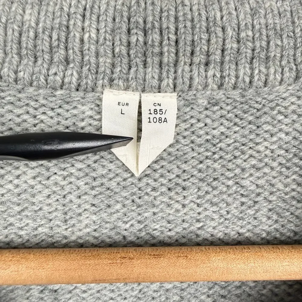 Arket Wool Quarter Zip Oversized Pullover Polo Sweater Large Gray Minimalist